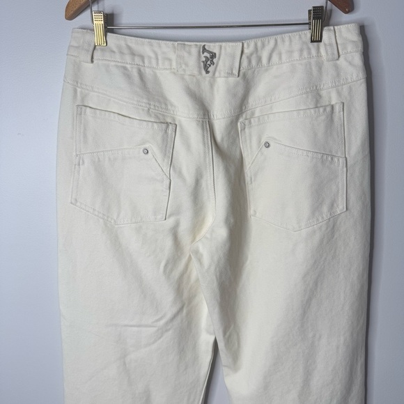 JHYQ Heavy Organic Cotton Deconstructed Studded Raw Hem Wide Leg Jeans Off White - Picture 7 of 13